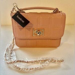 NWT Soft Pink Bebe Crossbody Top Handle Purse & Bebe Charm Gold Accents